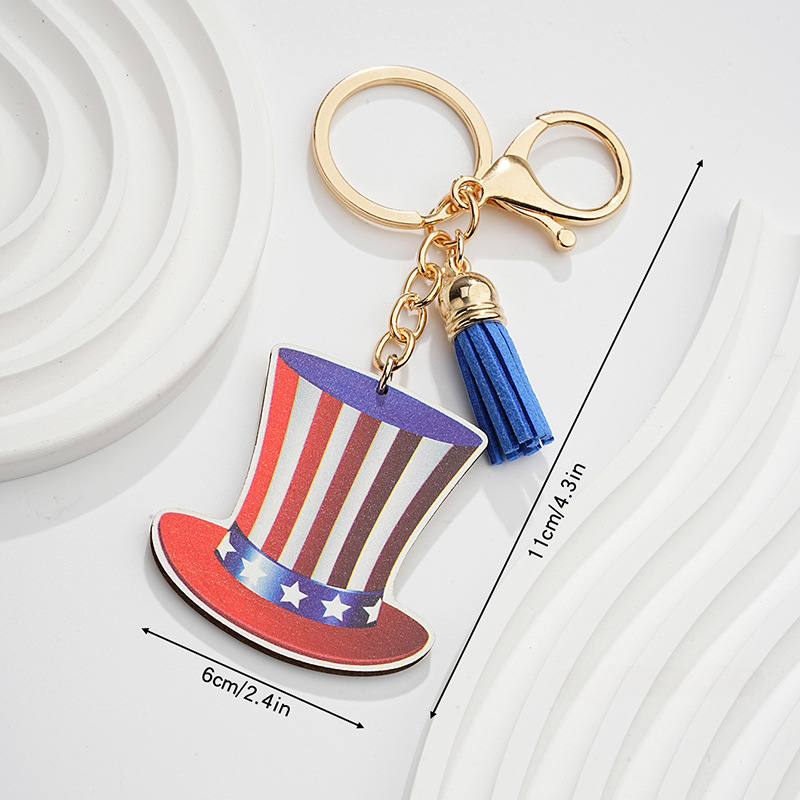 Wholesale Wood Pattern American Flag Independence Day Metal Keychains